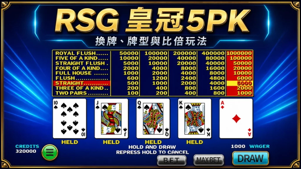RSG 皇冠5PK玩法｜換牌、牌型與比倍功能完整說明
